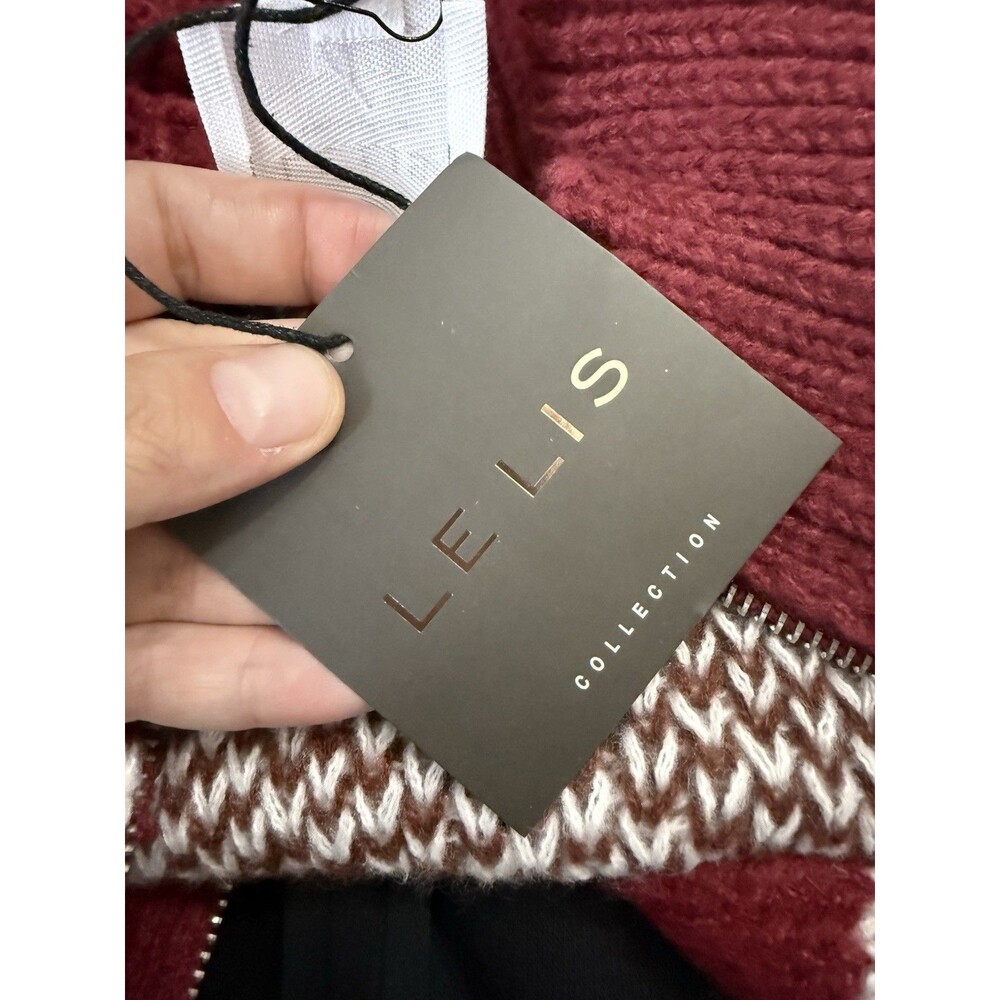 Le Lis Collection Red Nordic Fair Isle Full Zip Sweater Jacket S Après Ski New - Picture 5 of 7